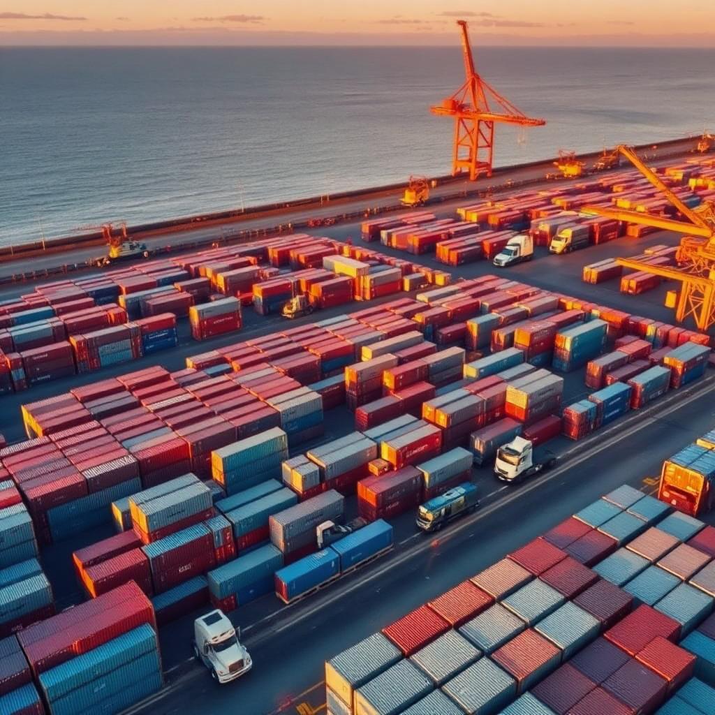 Aerial view of a Vanta Containers depot at sunset